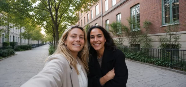 real friendship story: Elin and Indra sharing a genuine moment after meeting through Gofrendly
