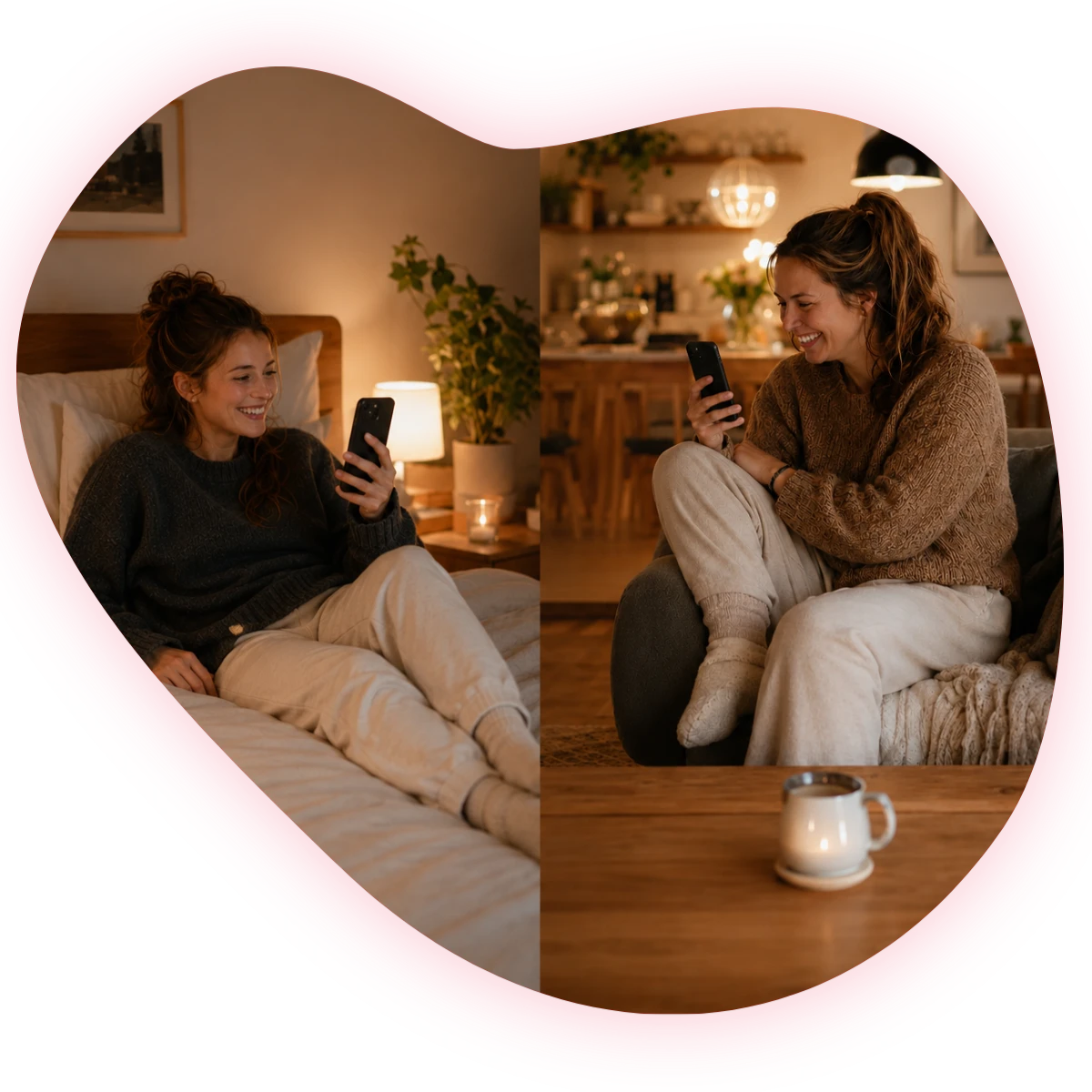 Two sisters catching up on the phone, an example of connection outside of core family relationships