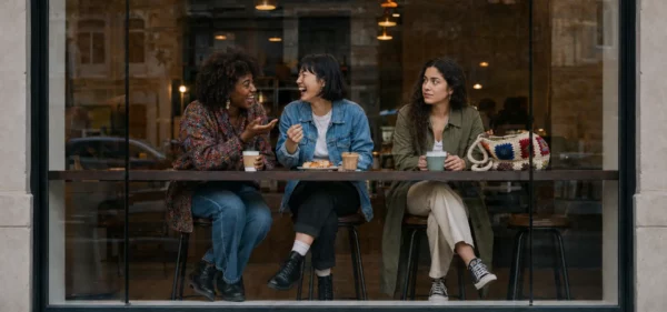 accidentally excluding a friend: women sharing a quiet moment at a café