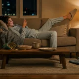 Friendship apps vs dating apps: woman using her phone alone on a sofa at home.